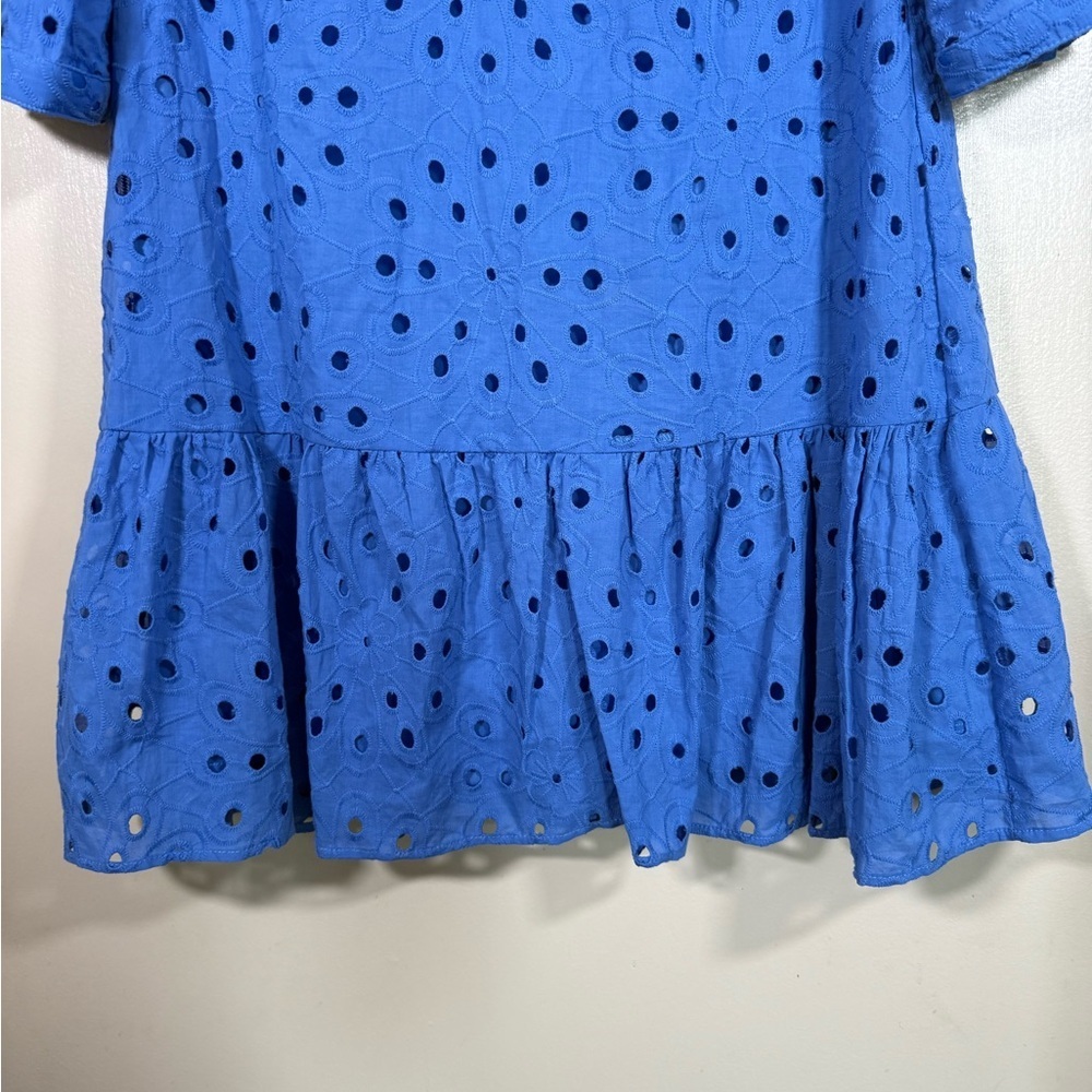 Cynthia Rowley 3/4 Sleeve V-Neck Ruffle Bottom Blue Cotton Dress Size Small - Picture 4 of 8